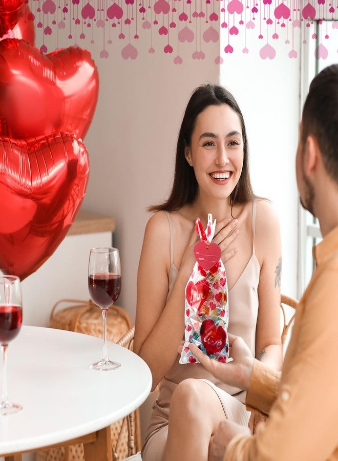 سكاي جيم - 200 كيس هدايا سيلوفان لعيد الحب - 8 أشكال - أكياس هدايا شفافة على شكل قلب أحمر لعيد الحب، مع 100 بطاقة و200 ربطة ملتوية - لوازم حفلات عيد الحب - Image 4